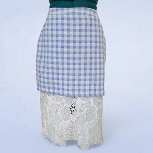 Endless Rose Blue Plaid Skirt with Crocheted Lace Hem - Size Large
